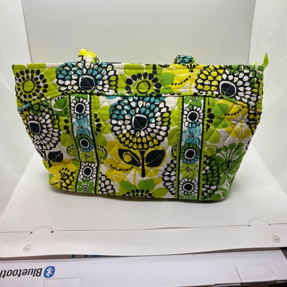 Vera Bradley Go Wild Quilted Cotton Tote Shoulder Bag with Matching Pouch Green